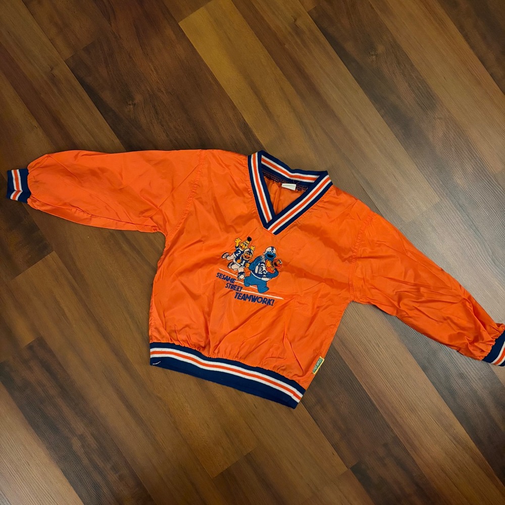 Vintage Sesame Street‎ Teamwork Orange Windbreaker Pullover Kids Size 7